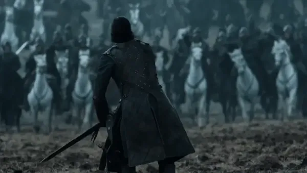 insane man standing in front of horses